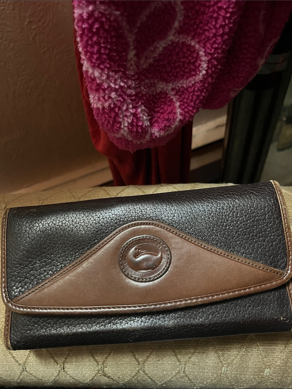 Vintage Dooney & Bourke Black and Brown Leather Continental Wallet